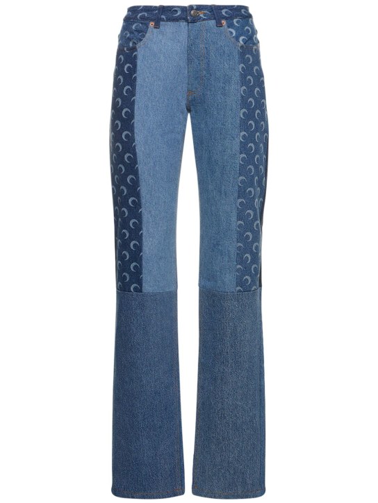 Marine Serre: Jeans anchos de denim con patchwork - Azul - women_0 | Luisa Via Roma