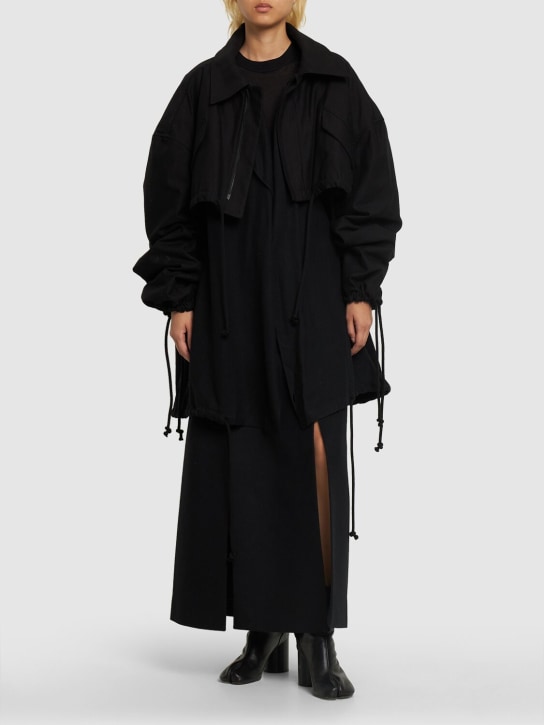 Yohji Yamamoto: Layered cotton drill short jacket - Siyah - women_1 | Luisa Via Roma