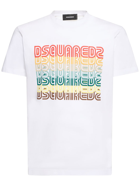 Dsquared2: 印花棉质平纹针织T恤 - 白色 - men_0 | Luisa Via Roma