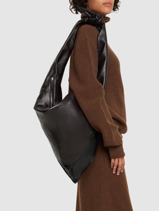 Lemaire: Bandana soft nappa shoulder bag - Dark Chocolate - women_1 | Luisa Via Roma