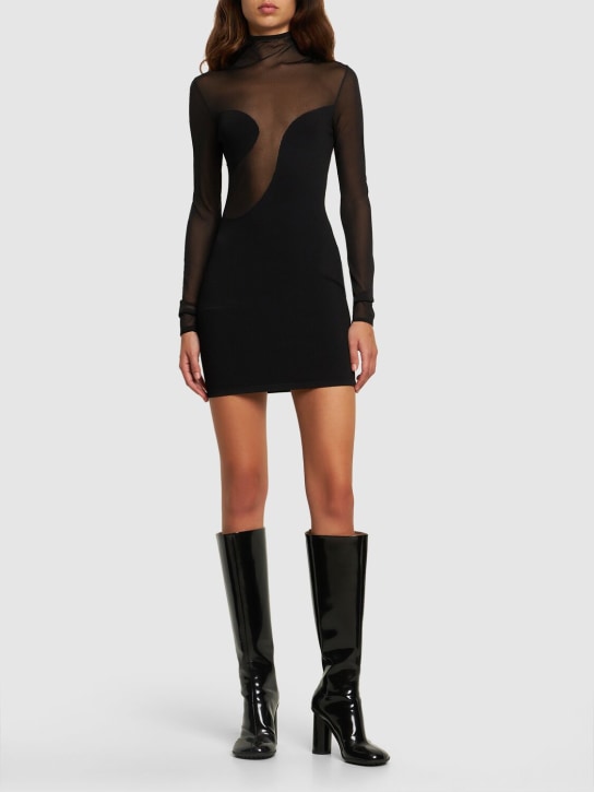 Nensi Dojaka: Jersey and tulle high neck mini dress - Siyah - women_1 | Luisa Via Roma