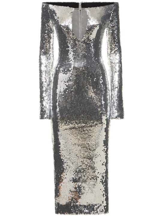 16arlington: Solare sequined lace-up midi dress - Silver - women_0 | Luisa Via Roma