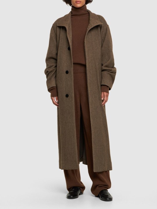 Lemaire: Manteau en coton et viscose avec ceinture - Marron Foncé - women_1 | Luisa Via Roma