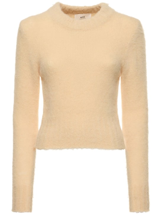 AMI Paris: Brushed alpaca blend crewneck sweater - Light Yellow - women_0 | Luisa Via Roma