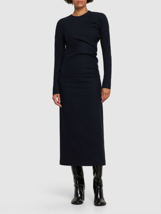 Toteme: Twisted flannel wool blend midi dress - Lacivert - women_1 | Luisa Via Roma