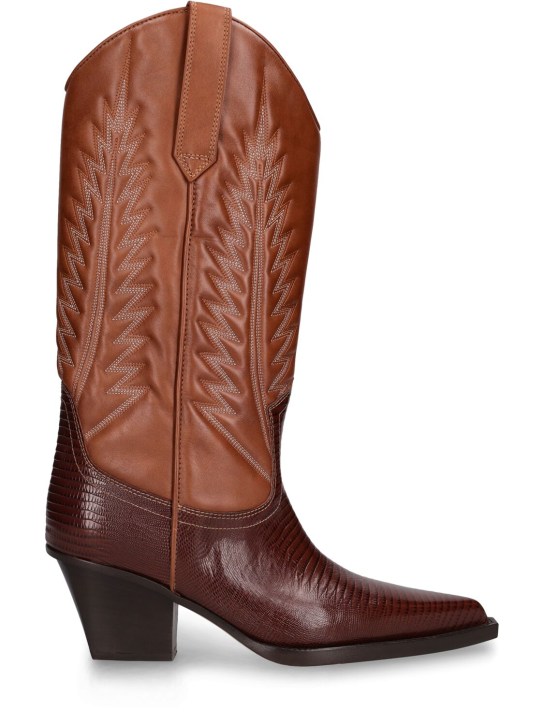 Paris Texas: 60mm Rosario lizard print leather boots - Kahverengi - women_0 | Luisa Via Roma