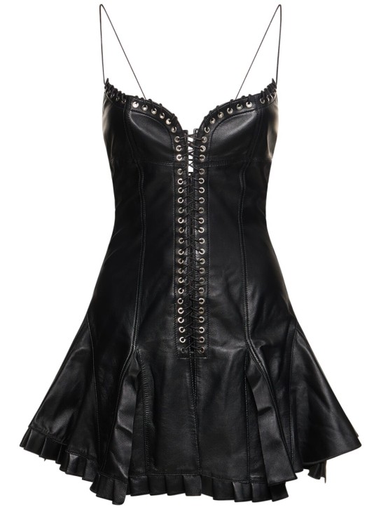 Ludovic de Saint Sernin: Leather corset mini dress - Siyah - women_0 | Luisa Via Roma