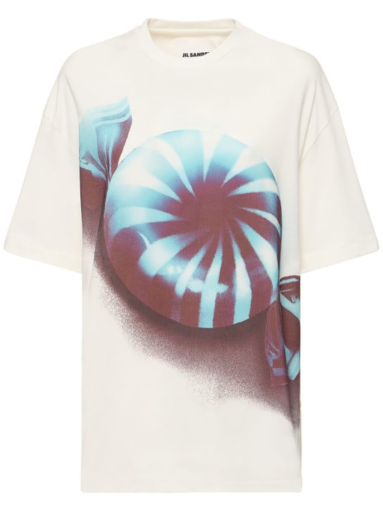 Jil Sander: Camiseta de jersey de algodón con logo - Multi/Blanco - women_0 | Luisa Via Roma