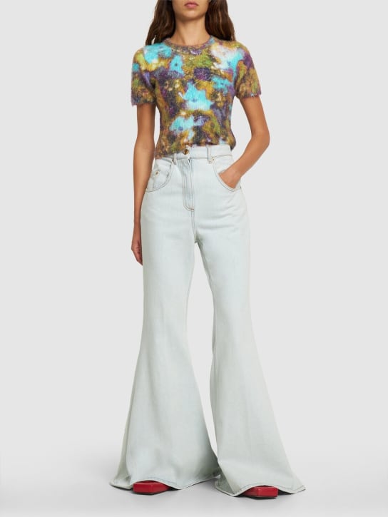 Nina Ricci: High rise cotton denim flared jeans - Light Blue - women_1 | Luisa Via Roma
