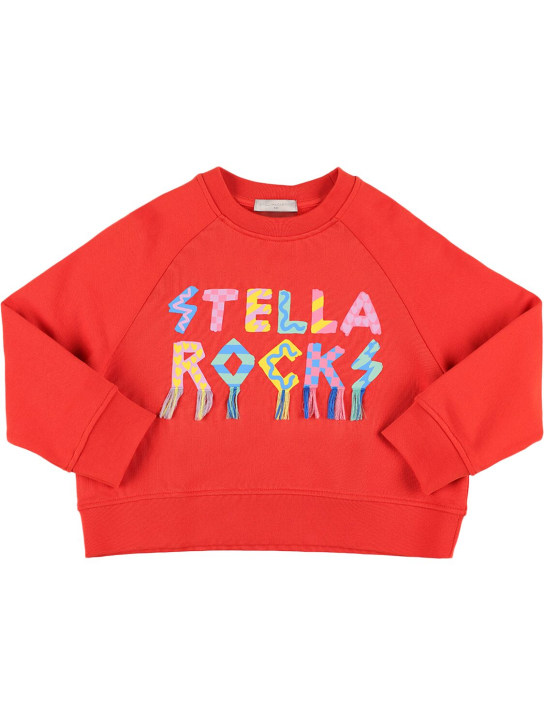 Stella Mccartney Kids: Sudadera de algodón orgánico con flecos - Rojo - kids-girls_0 | Luisa Via Roma