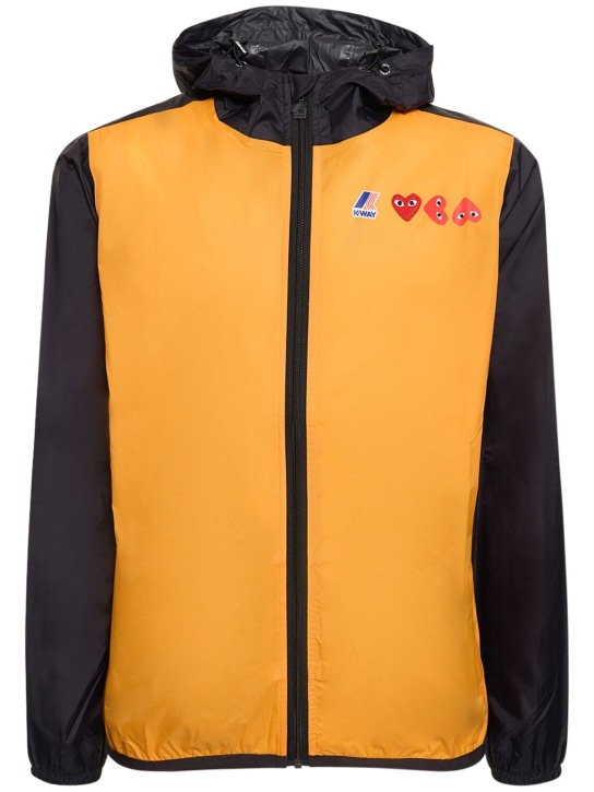Comme des Garçons Play: Logo hooded bicolor full zip jacket - Turuncu/Siyah - men_0 | Luisa Via Roma