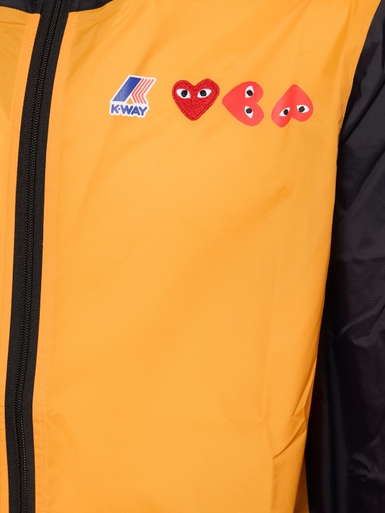 Comme des Garçons Play: Logo hooded bicolor full zip jacket - Orange/Black - men_1 | Luisa Via Roma