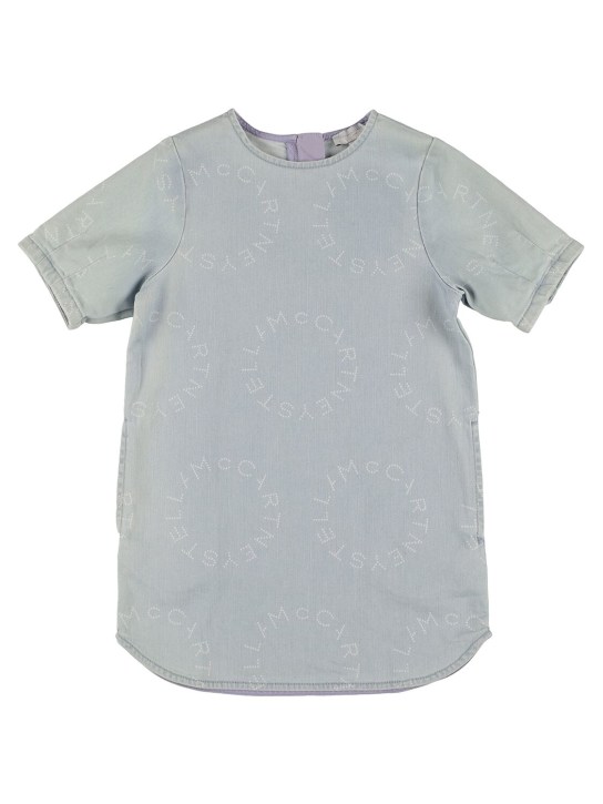 Stella Mccartney Kids: Logo printed cotton denim dress - Light Blue - kids-girls_0 | Luisa Via Roma