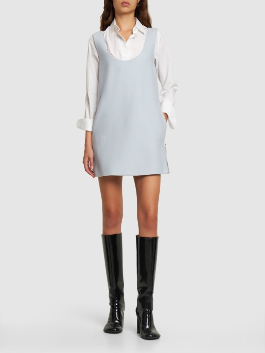 Brandon Maxwell: Wool crepe sleeveless mini dress - Light Blue - women_1 | Luisa Via Roma