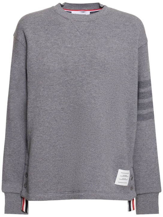 Thom Browne: Intarsia stripe wool jersey sweatshirt - Light Grey - women_0 | Luisa Via Roma