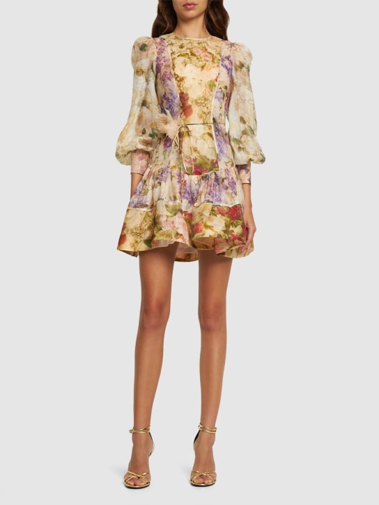 Zimmermann: Vestido corto de lino y seda con estampado - Multicolor - women_1 | Luisa Via Roma