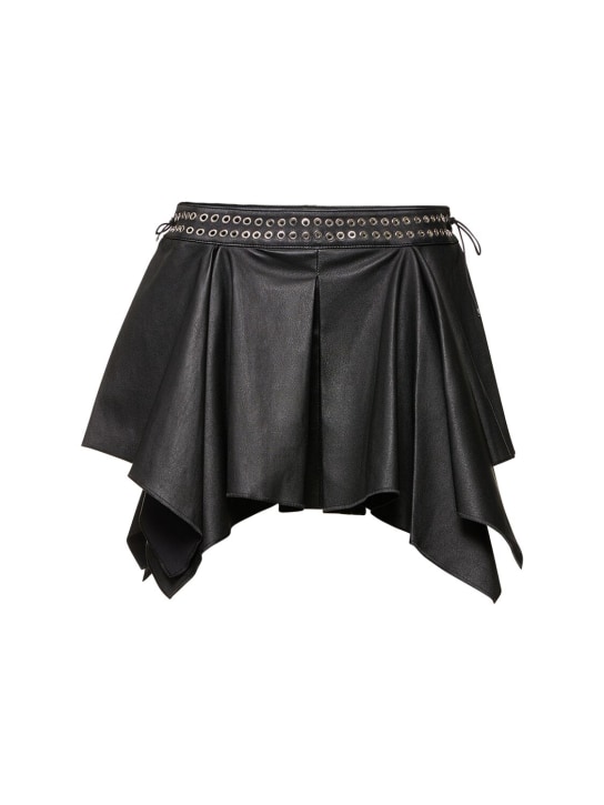 Ludovic de Saint Sernin: Asymmetric ruffled leather mini skirt - women_0 | Luisa Via Roma