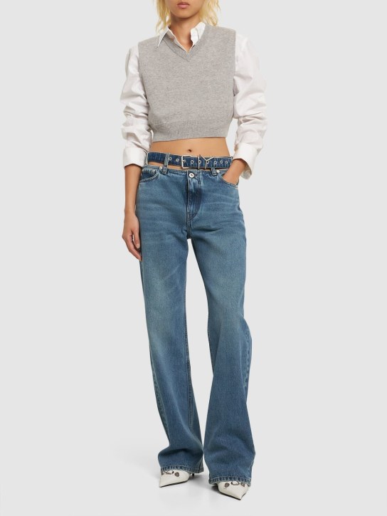 Y/PROJECT: Wide denim jeans w/logo belt - Blue - women_1 | Luisa Via Roma