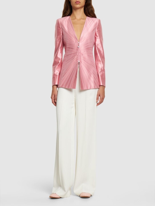 Giorgio Armani: V-neck silk zip blazer - Rose - women_1 | Luisa Via Roma