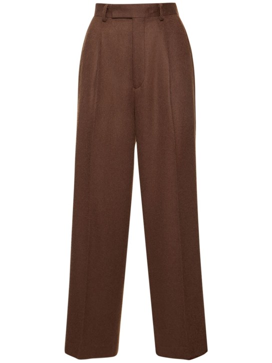 AURALEE: Baby camel flannel pants - Dark Brown - women_0 | Luisa Via Roma