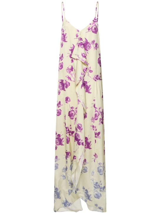 Jil Sander: Rose print viscose satin long dress - Multi/Ivory - women_0 | Luisa Via Roma