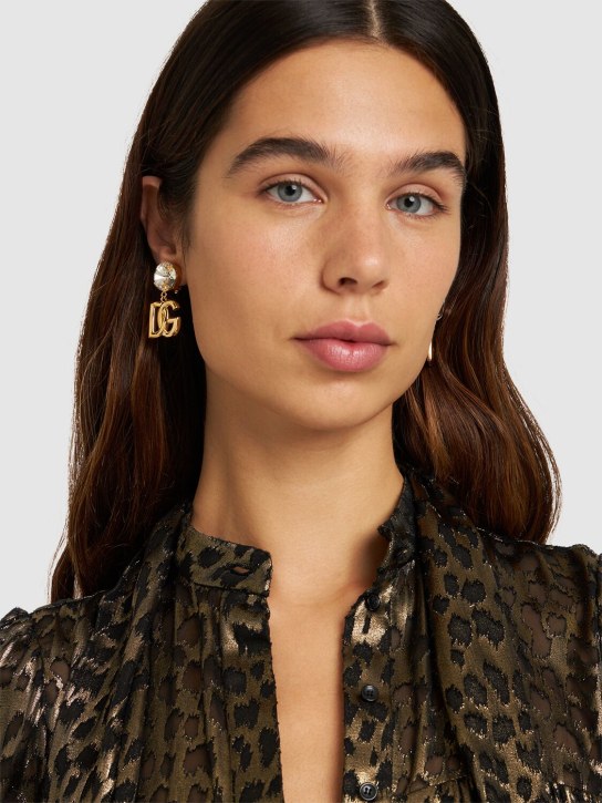 Dolce&Gabbana: 水晶logo DG夹扣耳环 - 金色/水晶 - women_1 | Luisa Via Roma