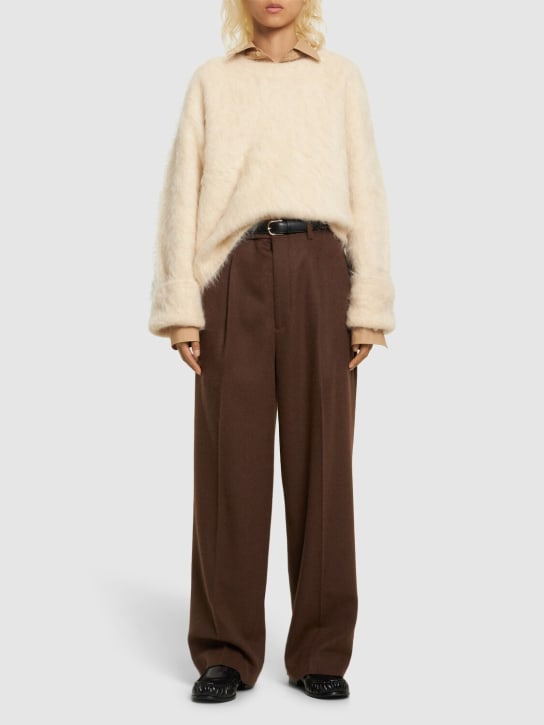 AURALEE: Baby camel flannel pants - Dark Brown - women_1 | Luisa Via Roma