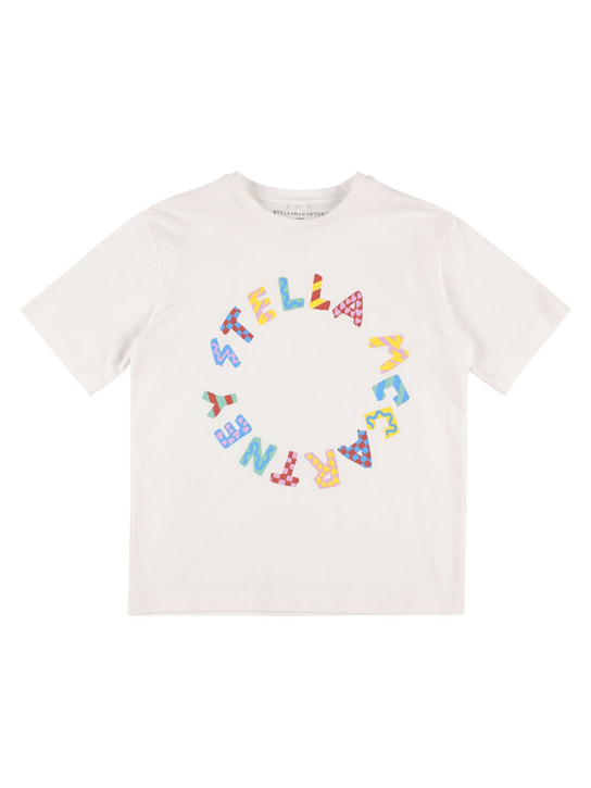 Stella Mccartney Kids: Organic cotton printed logo t-shirt - Beyaz - kids-girls_0 | Luisa Via Roma