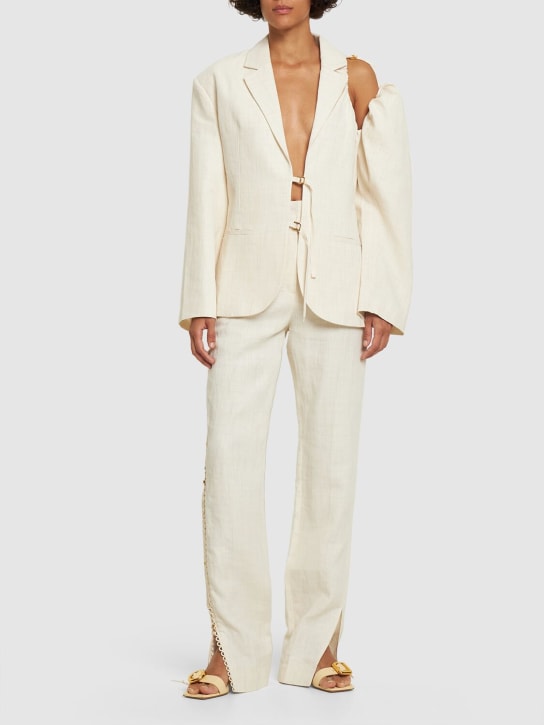 Jacquemus: La Veste Galliga linen cutout jacket - White - women_1 | Luisa Via Roma