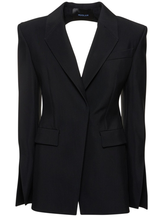 MUGLER: 厚重粘胶纤维&羊毛围裹式夹克 - 黑色 - women_0 | Luisa Via Roma