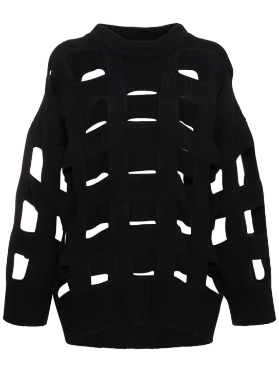 Valentino: Wool knit cutout sweater - Black - women_0 | Luisa Via Roma