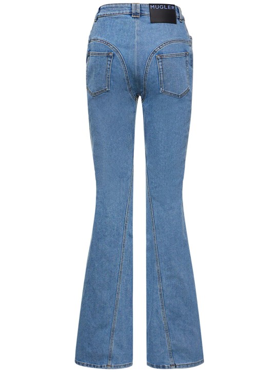 MUGLER: Mid rise denim straight jeans - Blue - women_4 | Luisa Via Roma