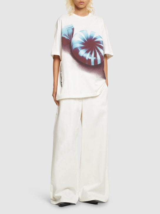 Jil Sander: Camiseta de jersey de algodón con logo - Multi/Blanco - women_1 | Luisa Via Roma