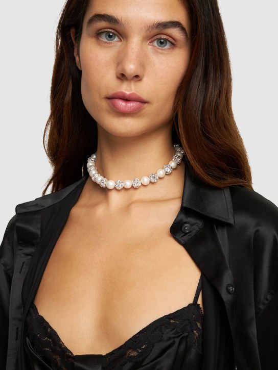 Magda Butrym: Crystal and pearl collar necklace - Gümüş/Beyaz - women_1 | Luisa Via Roma