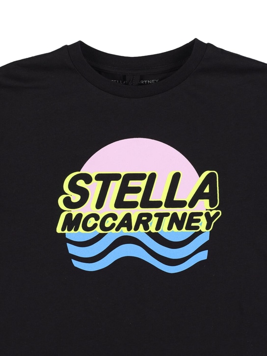 Stella Mccartney Kids: Organic cotton cropped printed t-shirt - Siyah - kids-girls_1 | Luisa Via Roma