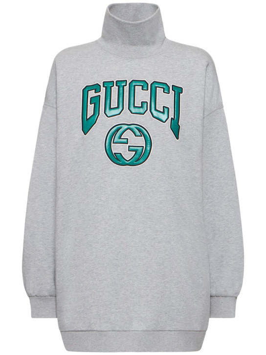 Gucci: 刺绣棉质卫衣 - 灰色/绿色 - women_0 | Luisa Via Roma