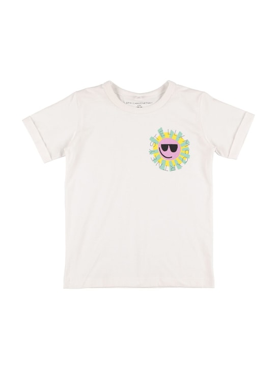 Stella Mccartney Kids: Organic cotton printed logo t-shirt - Beyaz - kids-girls_0 | Luisa Via Roma