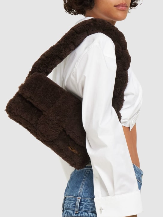 Jacquemus: Le Bambidou shearling shoulder bag - Dark Brown - women_1 | Luisa Via Roma