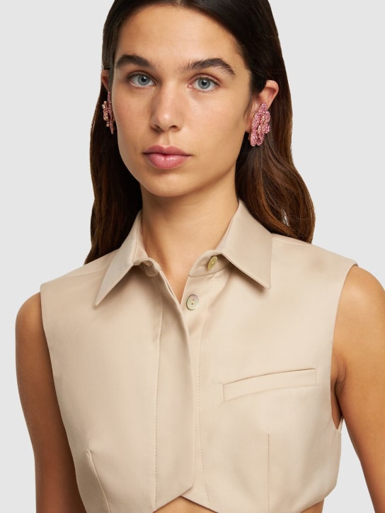 Magda Butrym: Pink crystal flower earrings w/ hook - Pink - women_1 | Luisa Via Roma