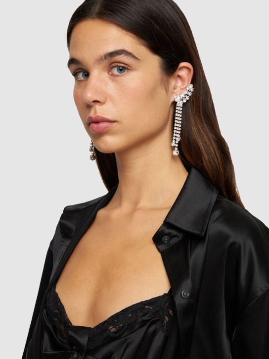 Magda Butrym: Crystal leaf dangle earrings - Silver - women_1 | Luisa Via Roma