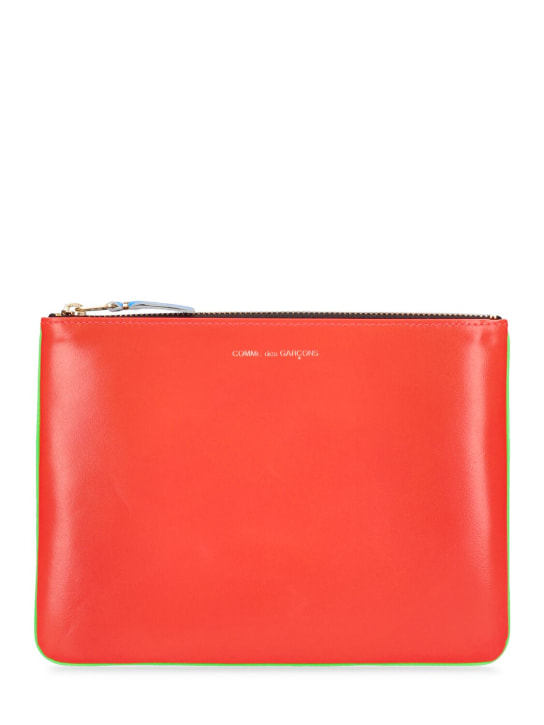 Comme des Garçons Wallet: Super fluo bi-color leather pouch - Yeşil/Turuncu - men_0 | Luisa Via Roma