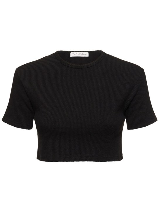The Frankie Shop: Nico cotton blend cropped t-shirt - Black - women_0 | Luisa Via Roma