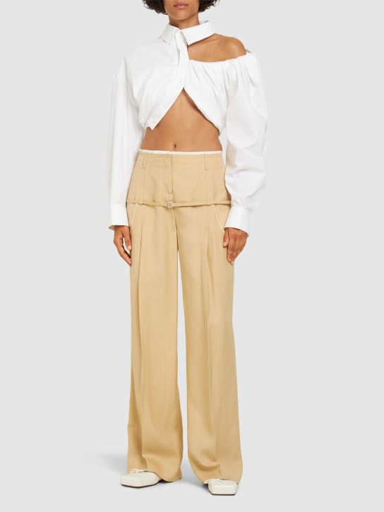 Jacquemus: Le Pantalon Criollo绉纱裤子 - 米黄色 - women_1 | Luisa Via Roma