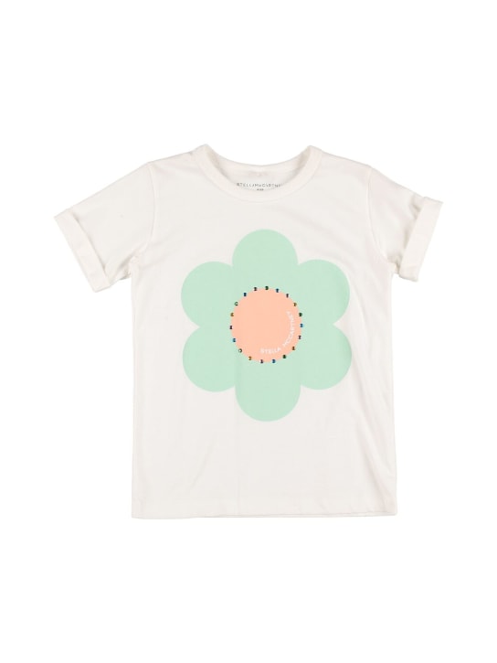 Stella Mccartney Kids: Organic cotton embellished t-shirt - Beyaz - kids-girls_0 | Luisa Via Roma