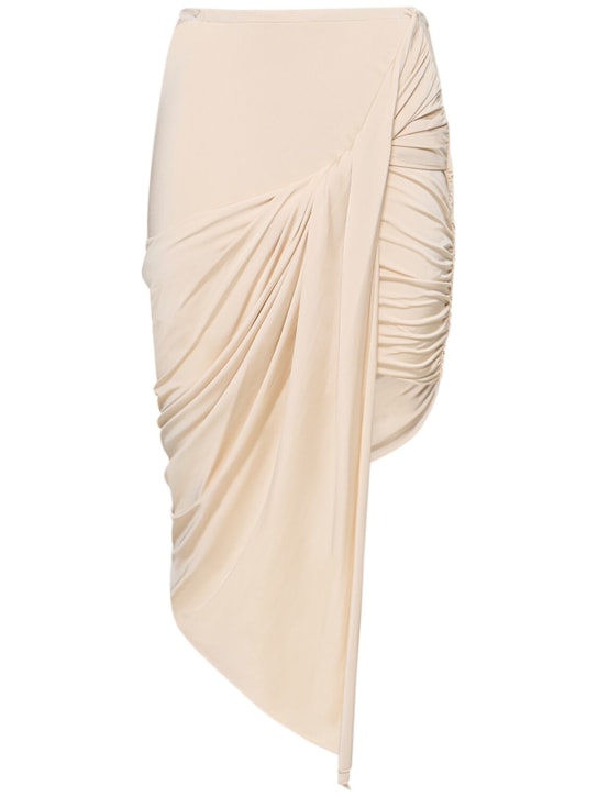 MUGLER: 垂褶粘胶纤维绸缎平纹针织迷笛半身裙 - 浅米黄色 - women_0 | Luisa Via Roma