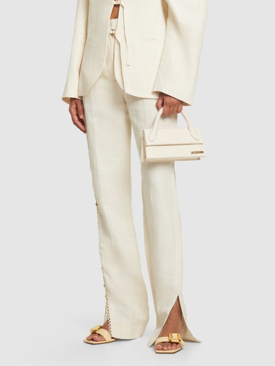 Jacquemus: Le Chiquito long cotton top handle bag - Off-White - women_1 | Luisa Via Roma