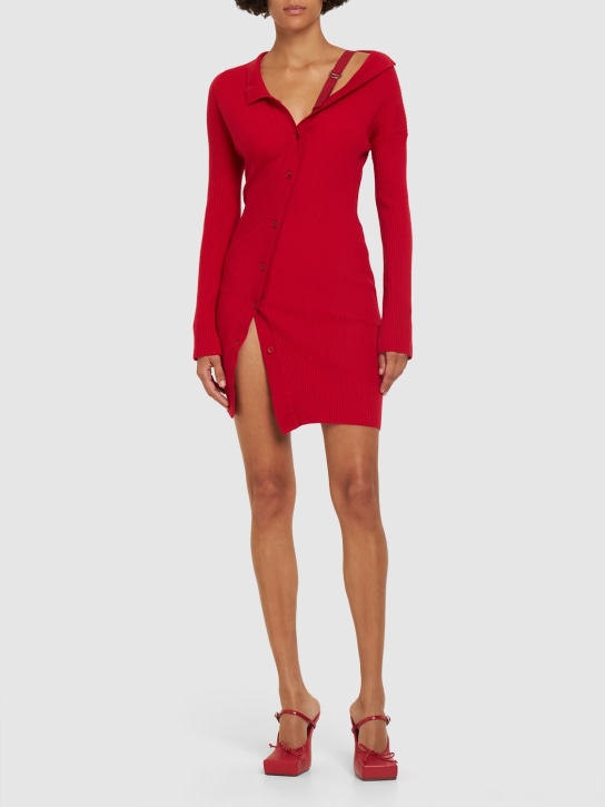 Jacquemus: La Robe Maille Colin wool blend dress - Red - women_1 | Luisa Via Roma