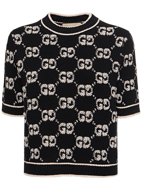 Gucci: GG wool jacquard top - Black/Ivory - women_0 | Luisa Via Roma
