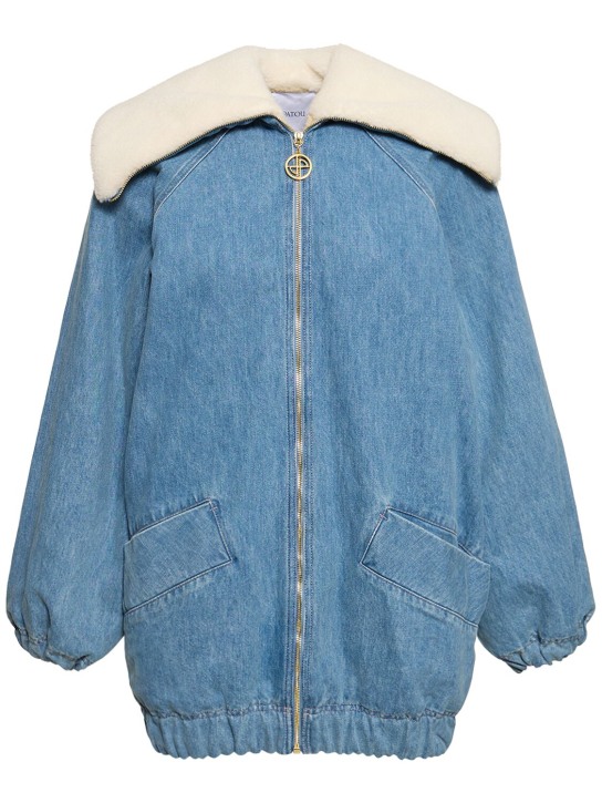 Patou: Organic denim oversize zip bomber coat - Blue - women_0 | Luisa Via Roma
