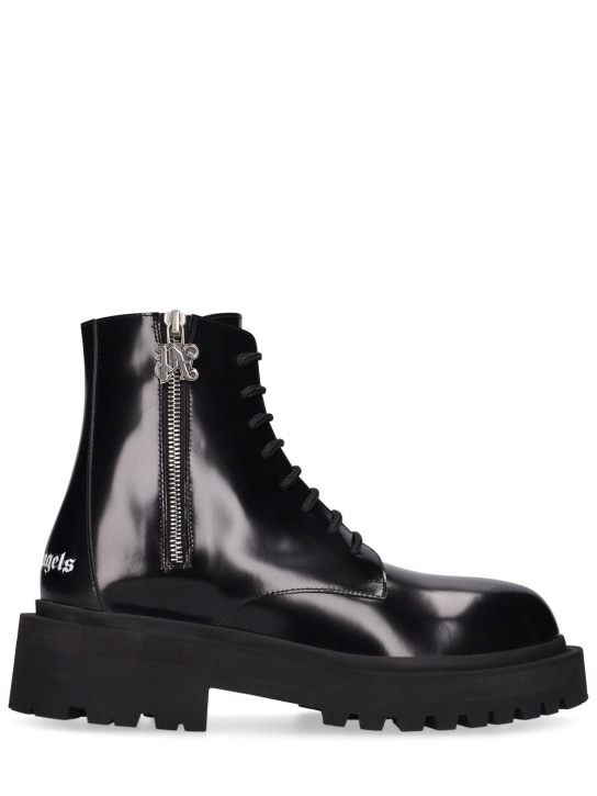 Palm Angels: 50mm Leather combat boots - Siyah - women_0 | Luisa Via Roma